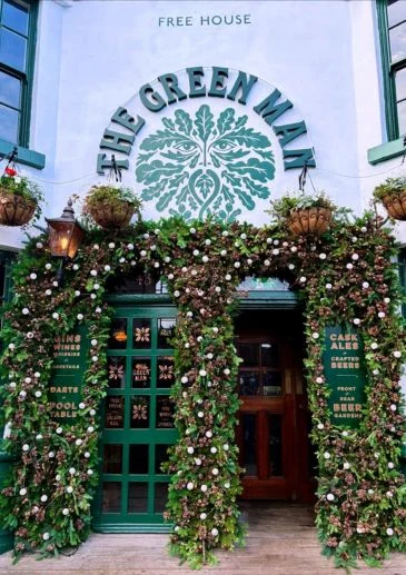 The green Man pub in Liverpool Entrance Christmas Decoration over two doorways